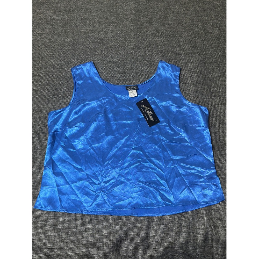 Milano Women's 2X Tank Top Ocean‎ Blue Satin Sleeveless Scoop Neck 3211AM